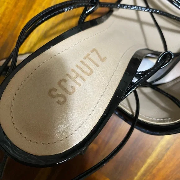 SCHUTZ Glossy Black Strappy Heels gorgeous evening sandals. One time worn. - Picture 4 of 6